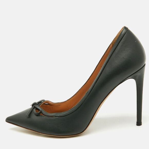 Valentino Dark Green Leather Bow Cut Out Pointed Toe Pumps Size 38.5,New Products : American Fashion Style Bags On Sale